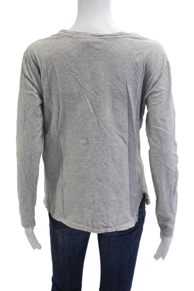 Polo Ralph Lauren Women Basic Gray Cotton V-Neck Long Sleeve T-Shirt Size M
