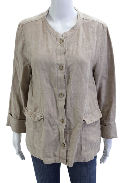 Tahari Womens Beige 100% Linen Button Long Sleeve Jacket Size M