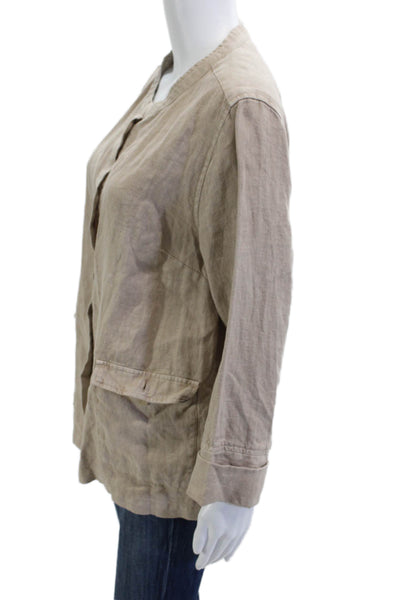 Tahari Womens Beige 100% Linen Button Long Sleeve Jacket Size M