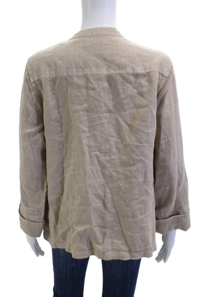 Tahari Womens Beige 100% Linen Button Long Sleeve Jacket Size M
