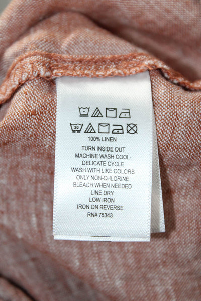 Rachel Zoe Women Basic Brown Linen Button-Up Short Sleeve Collared Top Size M