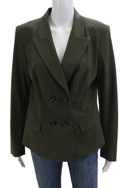 Lafayette 148 New York Women Military Jacket Green Collared Button Size 10