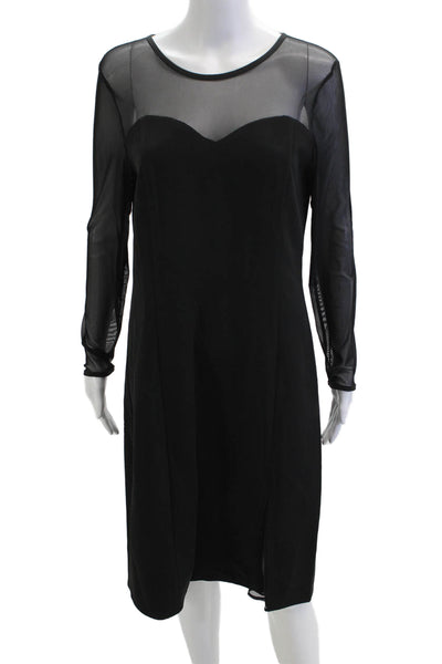 Tahari Women Sheath Dress Black Long Sleeve Zip Round Neck Size 10