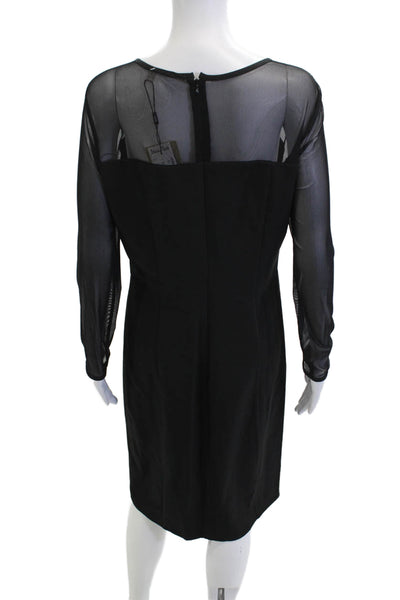 Tahari Women Sheath Dress Black Long Sleeve Zip Round Neck Size 10
