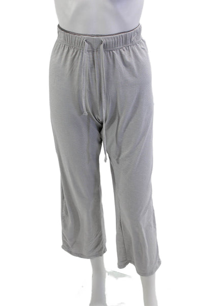 Tahari Women Jogger Pants Gray Striped Drawstring 95% Polyester Size M