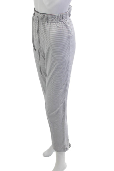Tahari Women Jogger Pants Gray Striped Drawstring 95% Polyester Size M