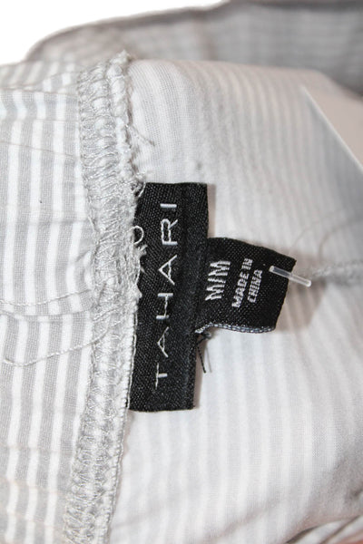 Tahari Women Jogger Pants Gray Striped Drawstring 95% Polyester Size M