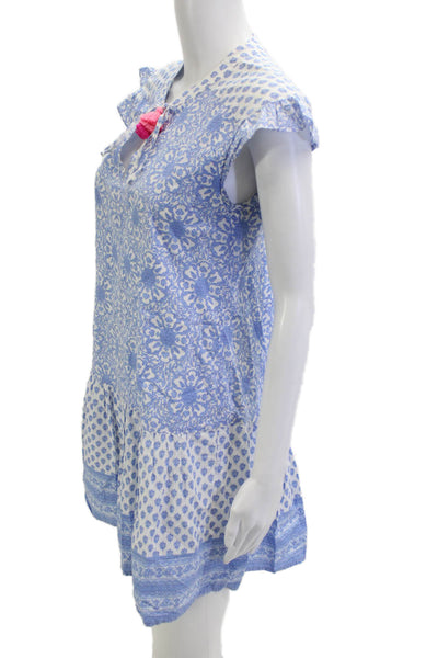 Vineyard Vines Women Shift Dress Light Blue Floral V Neck Short Sleeve Size 2XS