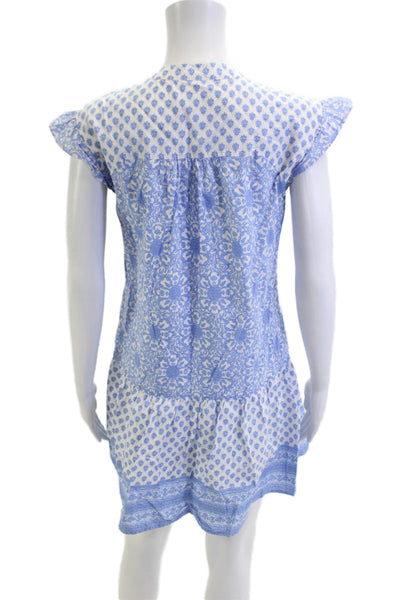 Vineyard Vines Women Shift Dress Light Blue Floral V Neck Short Sleeve Size 2XS