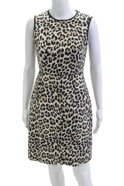 Kate Spade Womens Sheath Dress Beige Cotton Crew Neck Sleeveless Zip Size 2