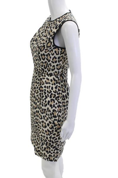 Kate Spade Womens Sheath Dress Beige Cotton Crew Neck Sleeveless Zip Size 2