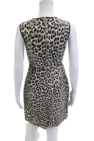 Kate Spade Womens Sheath Dress Beige Cotton Crew Neck Sleeveless Zip Size 2