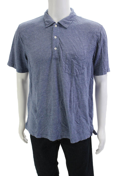 J. Mclaughlin Mens Blue Linen Collared Short Sleeve Polo Classic Size L