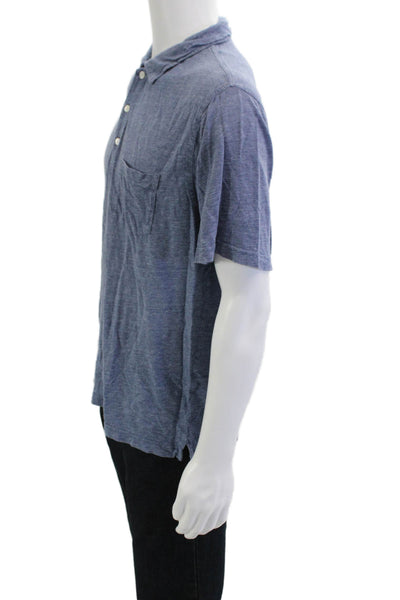 J. Mclaughlin Mens Blue Linen Collared Short Sleeve Polo Classic Size L