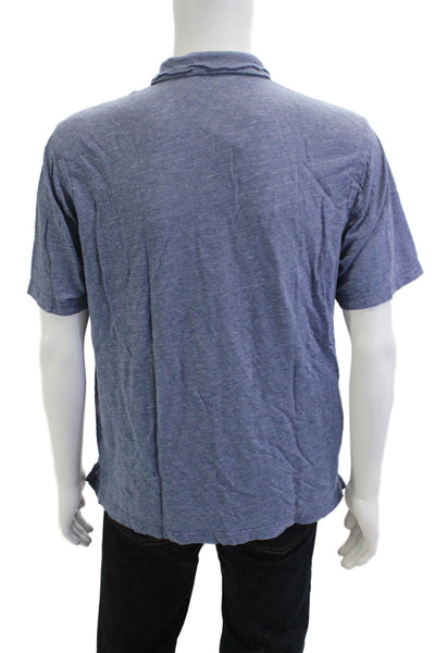 J. Mclaughlin Mens Blue Linen Collared Short Sleeve Polo Classic Size L