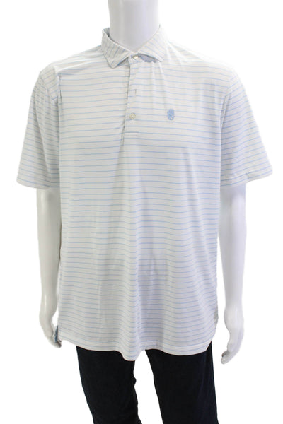 Johnnie-o Mens Collared Striped Short Sleeve Polo Top White Size L