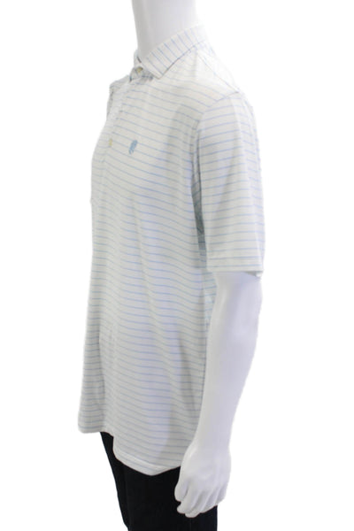 Johnnie-o Mens Collared Striped Short Sleeve Polo Top White Size L