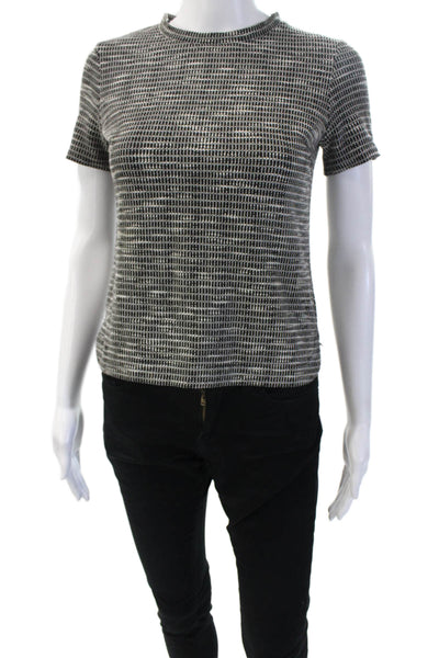 Club Monaco Womens Black Geometric Crew T-Shirt 90s Cotton Size XS