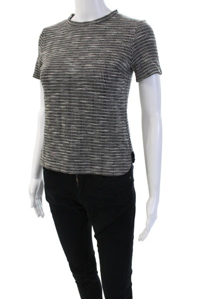 Club Monaco Womens Black Geometric Crew T-Shirt 90s Cotton Size XS