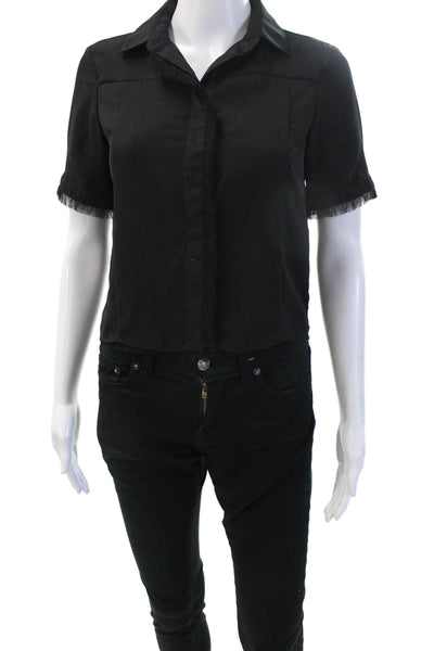 Sam Edelman Womens Cropped Collared Button-Up Top Short Sleeve Black Size 0