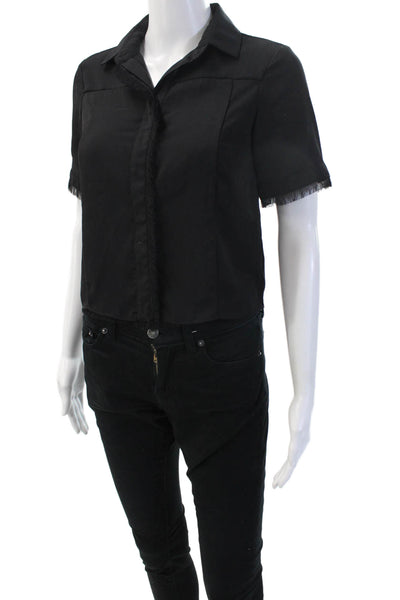 Sam Edelman Womens Cropped Collared Button-Up Top Short Sleeve Black Size 0