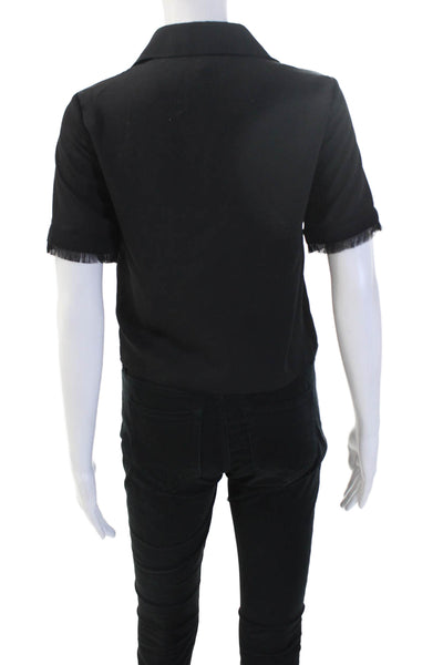 Sam Edelman Womens Cropped Collared Button-Up Top Short Sleeve Black Size 0