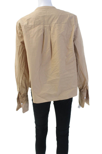 Theory Women Tan Button-Up Long Sleeve Crew Neck Cotton Blend Size S