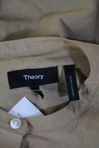 Theory Women Tan Button-Up Long Sleeve Crew Neck Cotton Blend Size S