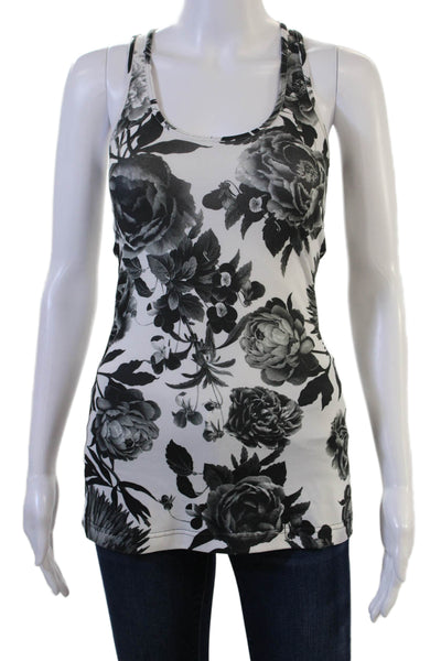 Lululemon Women Black Floral Round Neck Tank Nylon Blend Size S