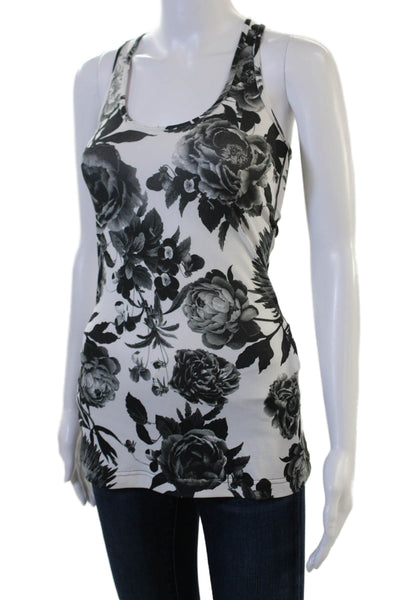 Lululemon Women Black Floral Round Neck Tank Nylon Blend Size S