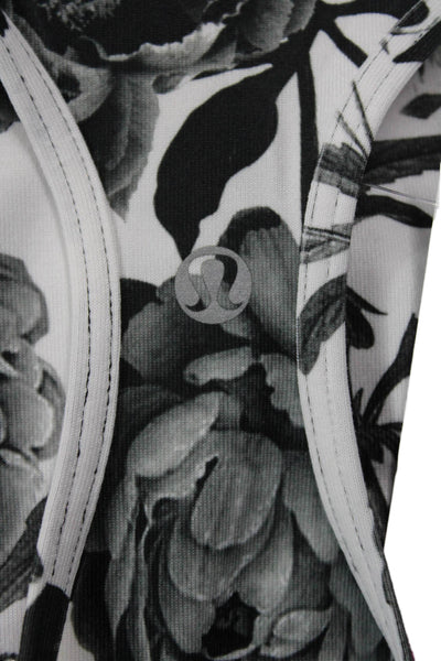 Lululemon Women Black Floral Round Neck Tank Nylon Blend Size S