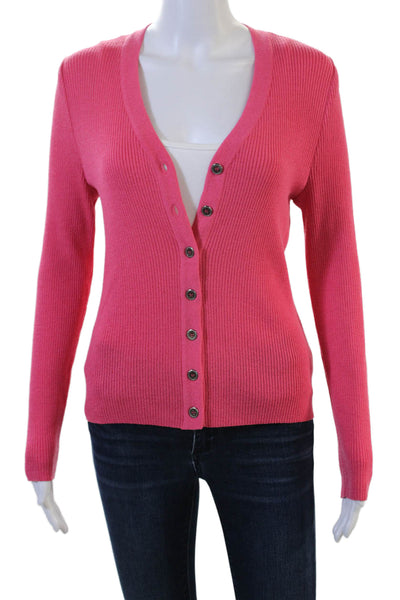 St. John Sport Unisex Pink V-Neck Button Cardigan Sweater 55% Wool Size S