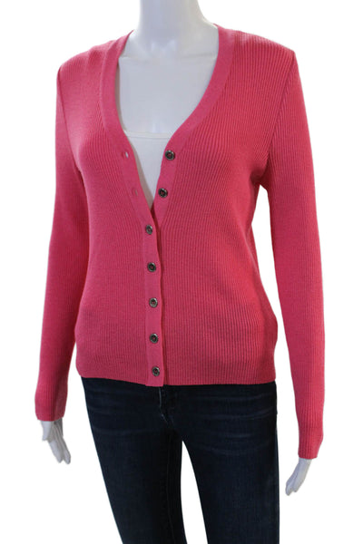 St. John Sport Unisex Pink V-Neck Button Cardigan Sweater 55% Wool Size S
