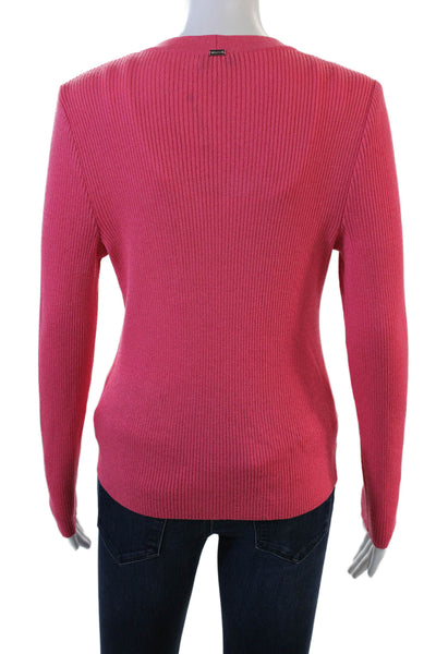 St. John Sport Unisex Pink V-Neck Button Cardigan Sweater 55% Wool Size S
