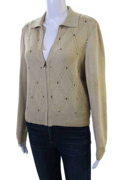 St. John Sport Unisex Beige Wool Blend Argyle Full Zip Cardigan Size PP