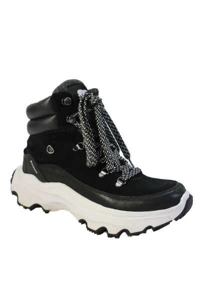 Sorel Womens Lace Up Waterproof Chunky Sneakers Black White Suede Size 10.5