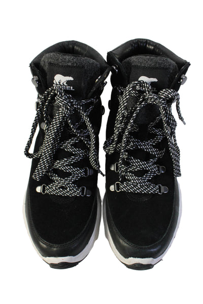 Sorel Womens Lace Up Waterproof Chunky Sneakers Black White Suede Size 10.5
