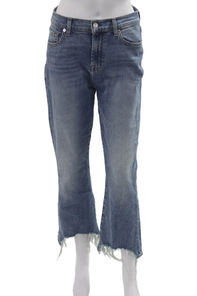 7 For All Mankind Womens Cropped Straight Jeans Blue Mid Rise Button Size 27