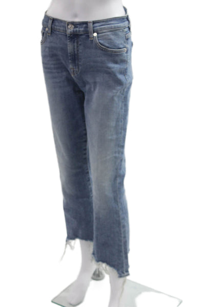 7 For All Mankind Womens Cropped Straight Jeans Blue Mid Rise Button Size 27