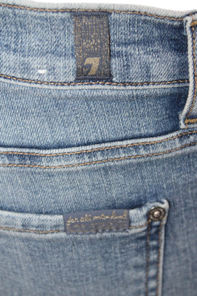 7 For All Mankind Womens Cropped Straight Jeans Blue Mid Rise Button Size 27