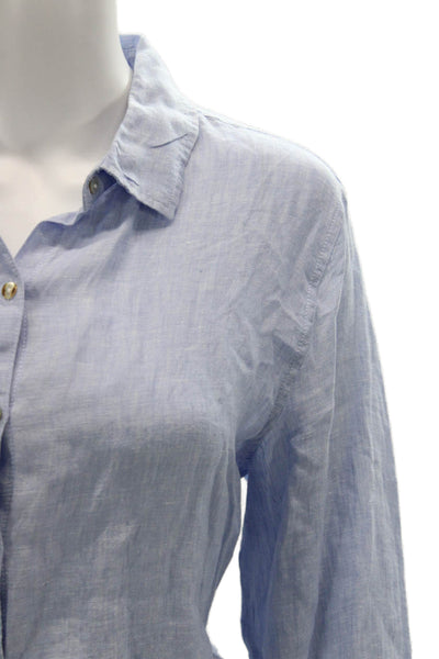 Tahari Women Linen Collared Tunic Button Up Light Blue Long Sleeve Size M