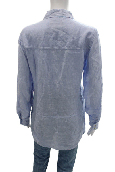 Tahari Women Linen Collared Tunic Button Up Light Blue Long Sleeve Size M