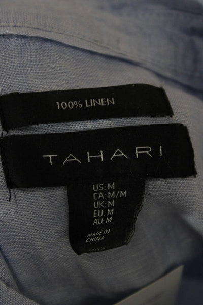 Tahari Women Linen Collared Tunic Button Up Light Blue Long Sleeve Size M