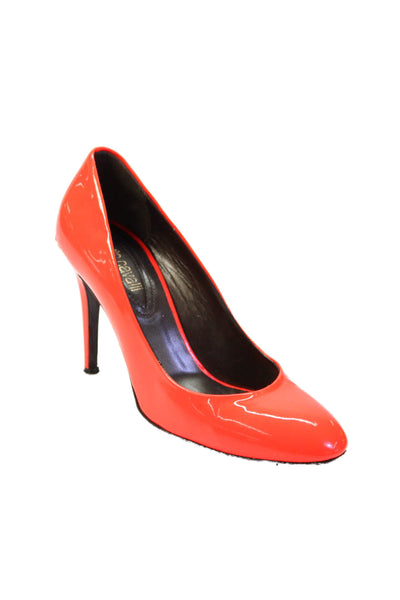 Roberto Cavalli Womens Patent Leather Slip On High Heels Neon Orange Size EUR 37