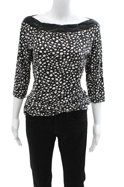 St. John Collection Women Jersey Black Geometric 3/4 Sleeve Blouse Size S