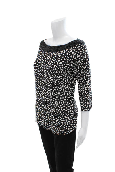 St. John Collection Women Jersey Black Geometric 3/4 Sleeve Blouse Size S
