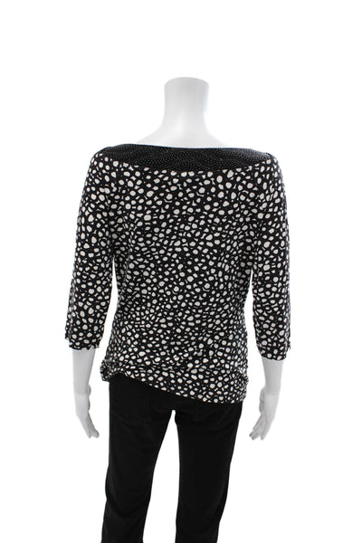 St. John Collection Women Jersey Black Geometric 3/4 Sleeve Blouse Size S