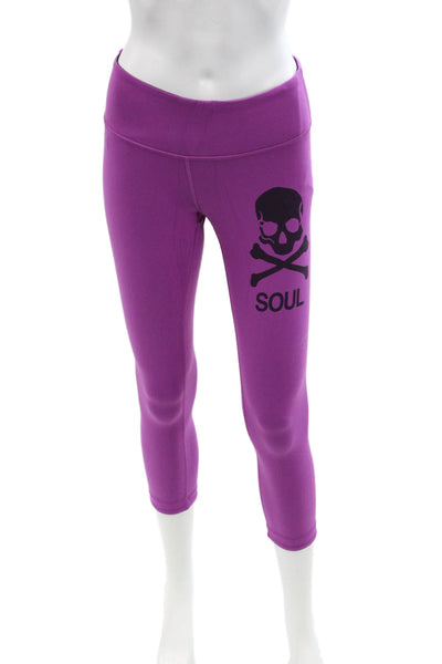 Lululemon x SoulCycle Women Capri Cropped Skull Graphic Purple Leggings Size 4
