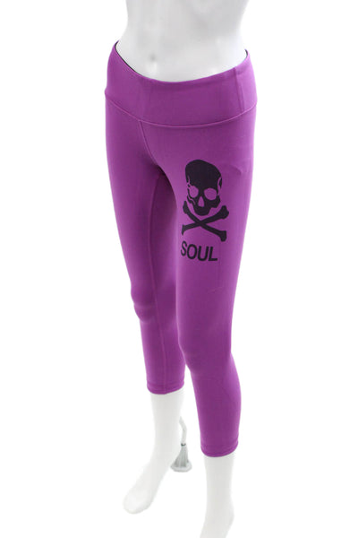 Lululemon x SoulCycle Women Capri Cropped Skull Graphic Purple Leggings Size 4