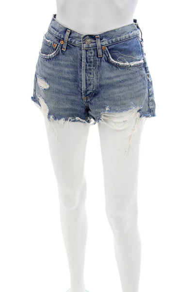 Agolde Unisex Blue Organic Cotton 90s Button Shorts Spring Size 24